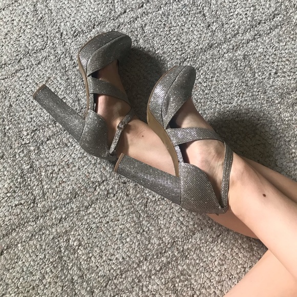 Guess Shoes - GUESS silver strappy platform heels